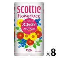 【アウトレット】トイレットペーパー 再生紙配合ダブル 25m花の香り スコッティフラワーパック 1パック（12ロール入）1箱（8パック：1パック×8）
