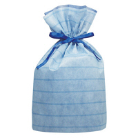 カクケイ　不織布巾着袋（底マチ付）　ボーダー　ブルー　L　FK3052　1セット（10枚）　（取寄品）