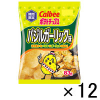 使用不可【アウトレット】【※税率要確認】カルビー　ポテトチップス　バジルガーリック味　1箱（83g×12袋入）