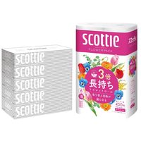 スコッティ ティッシュペーパー200組（5箱入）+トイレットペーパー3倍長持ち6ロール（1パック6個入）セット