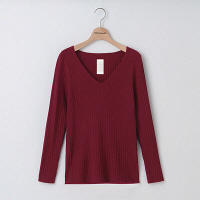 【アウトレット】WORLD BASICS（ワールド ベーシックス） ベーシックリブニットVネック M ボルドー