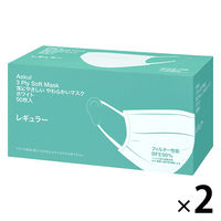 耳にやさしいやわらかいマスク　レギュラー　ホワイト　プリーツ型　3層式　不織布　1セット（100枚：50枚入×2箱）　アスクル　 オリジナル