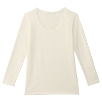 コットンウールストレッチあったかUネック九分袖シャツ　婦人L・オフ白　38248965　無印良品