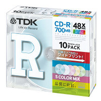 【アウトレット】TDK　CDRメディア　カラーミックスワイド　CD-R80CPMX10B　1パック（10枚）