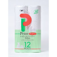 【アウトレット】トイレットペーパー 12ロール入 再生紙 シングル 55m プリオール 1パック（12ロール入） コアレックス信栄　【終売品】