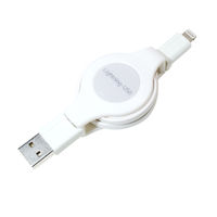 ミヨシ　巻取式Lightningケーブル　USB(A)[オス] - Lightning[オス]　最大1m　ホワイト　SLC-M10/NWH