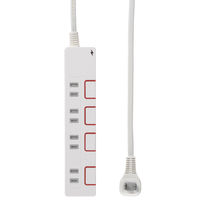 【アウトレット】オーム電機 雷ガード対応PUSHスイッチ付タップ 4個口/1.5m/個別スイッチ（プッシュ式） HS‐K1187W