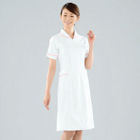KAZEN ワンピース半袖 （ナースワンピース） 医療白衣 ホワイト×ピンク M 021-23（直送品）