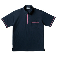 トンボ 介護ユニフォーム キラク 男女兼用ニットシャツ CR144 ネイビー×ピンク 4L 1枚（取寄品）