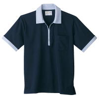 トンボ 介護ユニフォーム キラク 男女兼用ニットシャツ CR125 ネイビー 4L 1枚（取寄品）