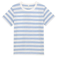 【SALE】 無印良品 毎日のこども服オーガニックコットンしましま半袖Tシャツ キッズ 130 ライトブルー 良品計画