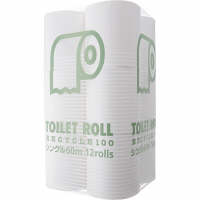 トイレットペーパー　12ロール×8パック　再生紙　シングル　60m　オリジナルトイレットロールリサイクル100　1箱（96個：12ロール×8パック入）　アスクル