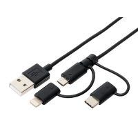 ３ＷＡＹＵＳＢケーブル　ＵＳＢ（Ａ）ーｍｉｃｒｏＵＳＢ／Ｌｉｇｈｔｎｉｎｇ／ＵＳＢ（ＴｙｐｅーＣ）　ブラック　１ｍ　３Ａ対応　ＳＣＣーＴＷ２０１／ＢＫ