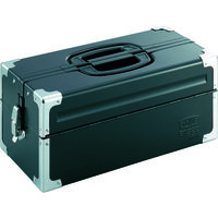 TONE スチール製工具箱 ツールケース(メタル) V形2段式 マットブラック 外形寸法195mm BX322BK 1個 390-4342（直送品）