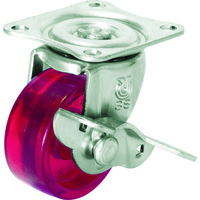 プレート式 自在 キャスター 透明ポリカーボネート 車輪径38mm ストッパー付き Gタイプ GーS型 取付寸法36×28 G-38PCS（直送品）