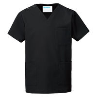 KAZEN カラースクラブ（男女兼用） 医療白衣 半袖 ブラック L 133-99（直送品）