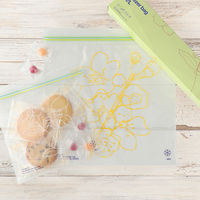 【ワゴンセール】フリーザーバッグ フローラルデザイン M/Lアソート（マチ無し） 1セット（90枚：M/L各15枚入ｘ3箱） アスクル