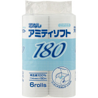 【アウトレット】【ワゴンセール】 トイレットペーパー【6ロール】【再生紙】【シングル】【180m】【芯無】アミティソフト180 1パック（6個入） 丸富製紙