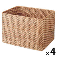 無印良品 重なるラタン長方形バスケット 大 （Ｖ）約幅３６×奥行２６×高さ２４ｃｍ 1セット（1個×4） 良品計画