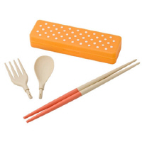 【アウトレット】マイカトラリー　ドット　オレンジ　1セット