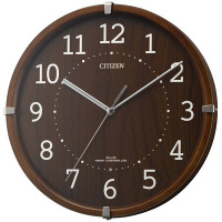 【アウトレット】シチズン シンプルモードアークミニ 電波掛時計 本体枠：木（ラバーウッド材） ブラウン 1個