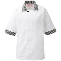 KAZEN（カゼン） 兼用コックシャツ五分袖 ホワイト×ギンガム L 424-25 1着（直送品）