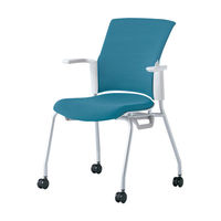 プラス 会議椅子 チェダーC キャスター脚タイプ 背クッション 肘付 ホワイトシェル シャローブルー MB-W52S SBL 1脚（直送品）