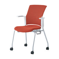 プラス 会議椅子 チェダーC キャスター脚タイプ 背クッション 肘付 ホワイトシェル テラコッタレッド MB-W52S TRD 1脚（直送品）