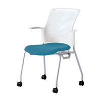 プラス 会議椅子 チェダーC キャスター脚タイプ 背ヌード 肘付 ホワイトシェル シャローブルー MB-W53SH SBL 1脚（直送品）