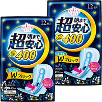 エリス 朝まで超安心 400 羽つき 夜用 40cm 特に心配な夜用 ナプキン 2個(12枚×2) 後ろモレ安心ガード 大王製紙 エリエール 生理用品