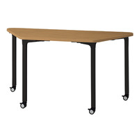 【組立設置付】プラス ロンナ会議テーブル幅1500mmミディアムウッド天板（台形）ブラック脚 4本脚キャスタータイプ NN-1506PKD T2/BK（直送品）