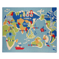 イケヒコ デスクカーペット 男の子 世界地図柄 『ワールド』 ブルー 110×133cm 1380000001732 1枚（直送品）