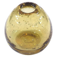 キーストーン 花瓶 手吹きバブルガラスフラワーベース ボールS ガラス アンバー 422305 1個（直送品）