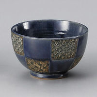 金正陶器 藍市松青海波夏目型多用丼 28-344-058-te 1セット(3個)（直送品）