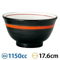 金正陶器 手巻丼 反18cm深丼 黒巻赤帯 63-11-224-14 1セット(3個)（直送品）