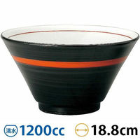 金正陶器 手巻丼 切立19cm深丼 黒巻赤帯 63-11-224-15 1セット(3個)（直送品）