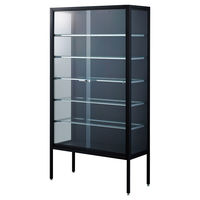 黒のガラスショーケース 3段棚付き ミニチュア ショーケース 木製3段棚背面ガラス扉 ディスプレイ