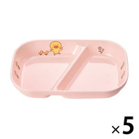ひよこぐみ 角二つ仕切皿大 ピンク 180×120×32mm J32HIP 1セット（1枚×5）メラミン食器 食洗機可 日本製