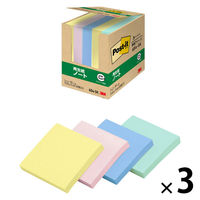 スリーエム（3M） ポストイット ふせん 付箋 再生紙 ノート 75×75mm パステルカラー4色 1箱（5冊）×3