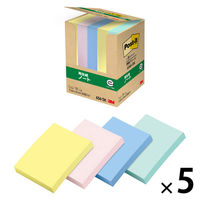 スリーエム（3M） ポストイット ふせん 付箋 再生紙 ノート 75×50mm パステルカラー4色 1箱（5冊）×5