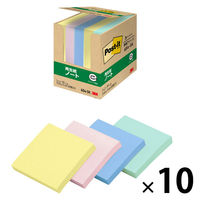 スリーエム（3M） ポストイット ふせん 付箋 再生紙 ノート 75×75mm パステルカラー4色 1箱（5冊）×10