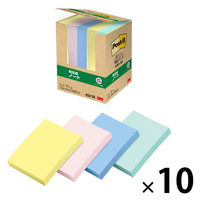 スリーエム（3M） ポストイット ふせん 付箋 再生紙 ノート 75×50mm パステルカラー4色 1箱（5冊）×10