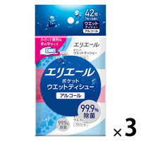 ウェットティッシュ エリエール ポケットウエットティシュー 除菌アルコールタイプ 携帯用 1セット（1パック(7枚×6個入)×3）大王製紙