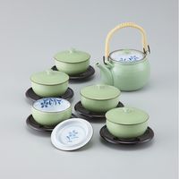 【ギフト包装】西海陶器　波佐見焼　緑巻桔梗絵　蓋付茶器揃(茶托付)　210122099　1個（直送品）