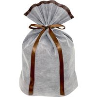 不織布リボン付ギフト巾着袋 L ブラウン FRK-004-AS 1袋（10枚入