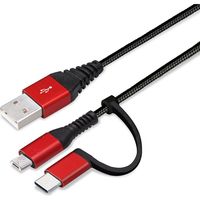 PGA 変換コネクタ付き 2in1 USBタフケーブル(Type-C＆micro USB) 15cm レッド＆ブラック（直送品）