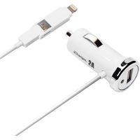 PGA Lightning＋micro USBツインコネクタ DC充電器 USBポート付 ホワイト PG-TUD21A02WH 1個（直送品）