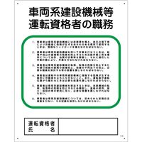 グリーンクロス 作業主任者の職務標識　P-34　車両系建設機械等運転資格者の職務 1145110134 1枚（直送品）