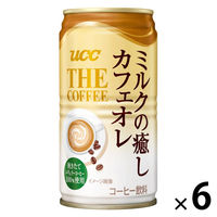 【アウトレット】UCC上島珈琲 UCC THE COFFEE ミルクの癒しカフェオレ 185g 1セット（6缶）