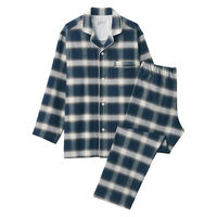 無印良品 メンズ 紳士 脇に縫い目のない フランネル長袖パジャマ 紳士Ｍ ダークネイビーチェック 良品計画